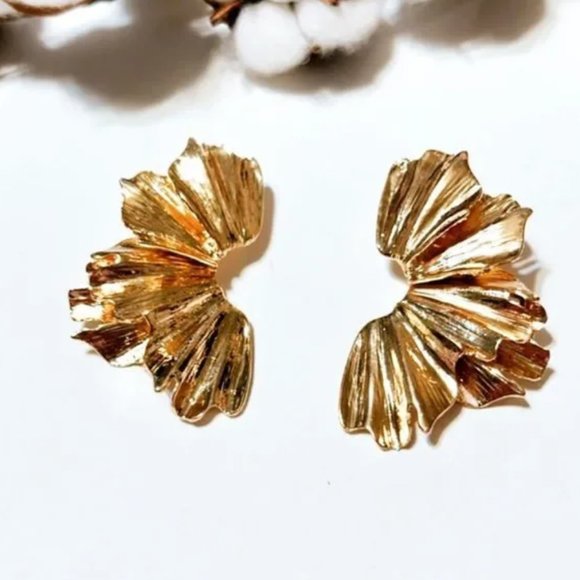 Gold Flowers Statement Earrings - Picture 6 of 6